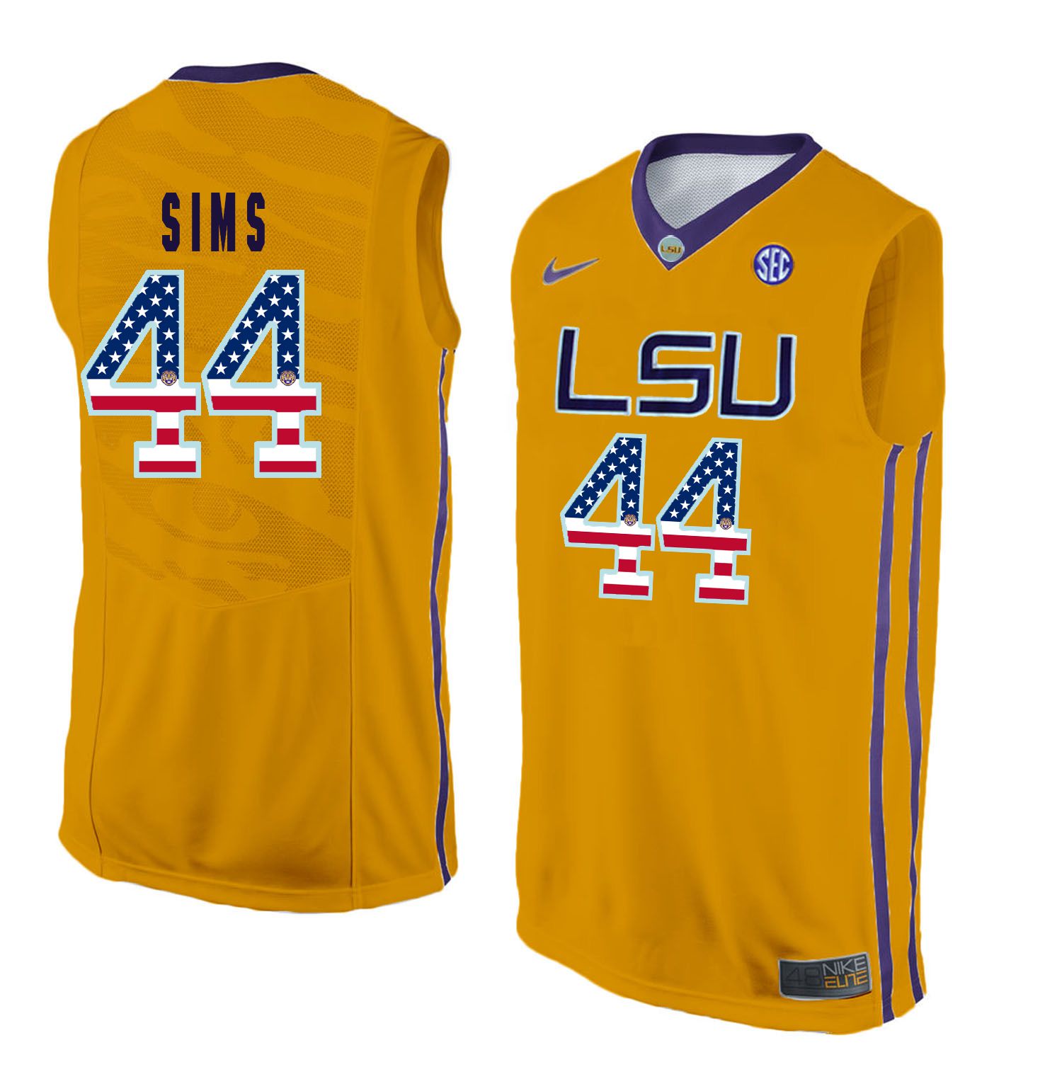 Men LSU Tigers #44 Sims Yellow Flag Customized NCAA Jerseys->customized ncaa jersey->Custom Jersey